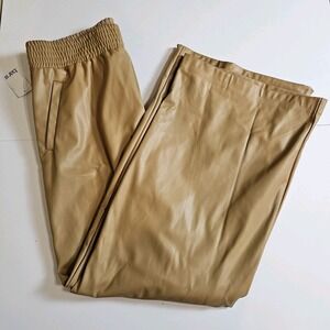 Bar III Faux Leather Jogger Pants Camel Pull On Elastic Waist NWT L
